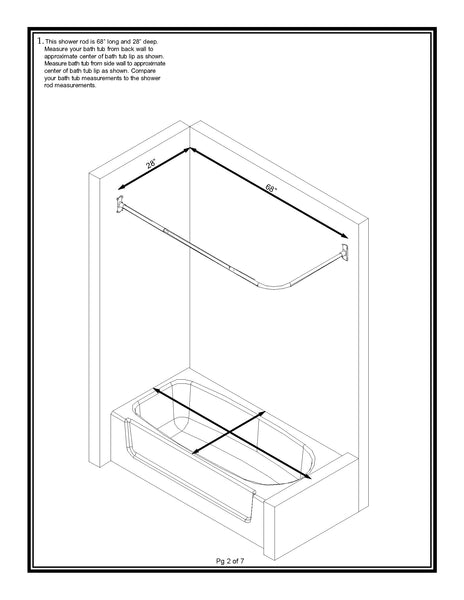 Loft97 LR1BN Rustproof Wall Mounted 68x28in L-Shaped Corner Shower Rod, Nickel
