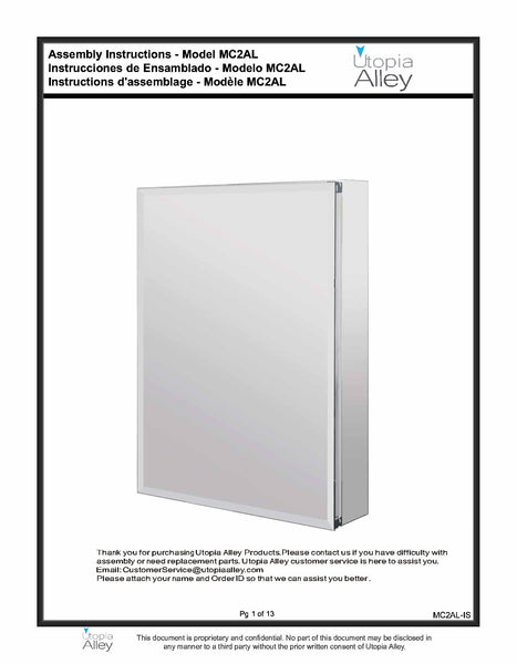 Loft97 MC2AL Frameless Rustproof Medicine Cabinet - Surface Mount or Recessed Medicine Cabinet with Mirrored Sides - Bathroom & Vanity Organizer Cabinet with Mirror & Storage Shelves - 24"x30" Silver