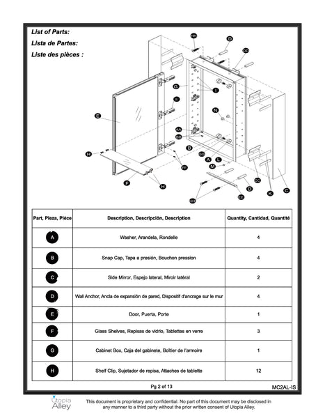 Loft97 MC2AL Frameless Rustproof Medicine Cabinet - Surface Mount or Recessed Medicine Cabinet with Mirrored Sides - Bathroom & Vanity Organizer Cabinet with Mirror & Storage Shelves - 24"x30" Silver