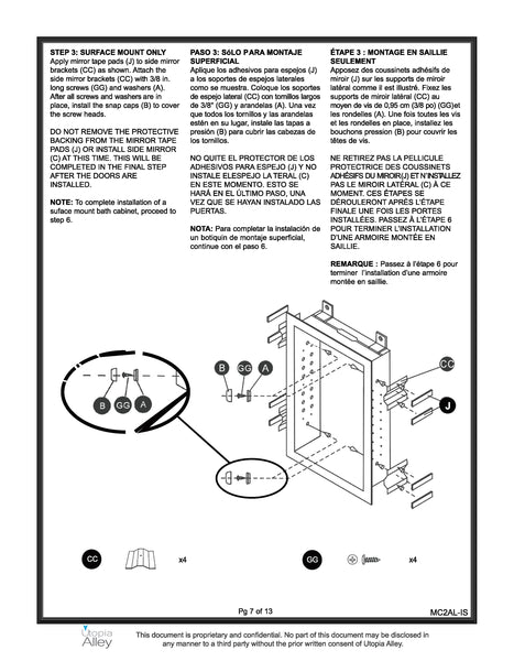 Loft97 MC2AL Frameless Rustproof Medicine Cabinet - Surface Mount or Recessed Medicine Cabinet with Mirrored Sides - Bathroom & Vanity Organizer Cabinet with Mirror & Storage Shelves - 24"x30" Silver