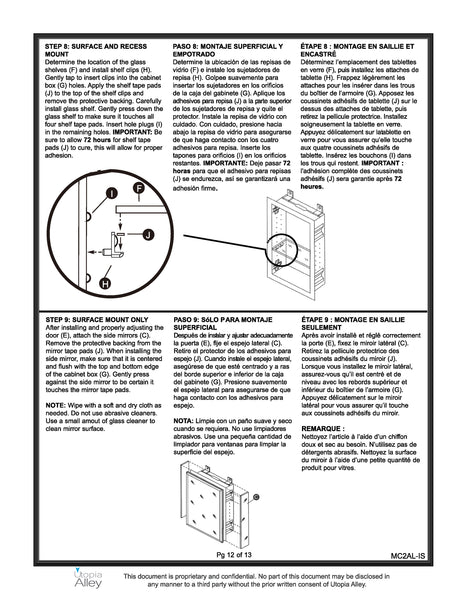 Loft97 MC2AL Frameless Rustproof Medicine Cabinet - Surface Mount or Recessed Medicine Cabinet with Mirrored Sides - Bathroom & Vanity Organizer Cabinet with Mirror & Storage Shelves - 24"x30" Silver