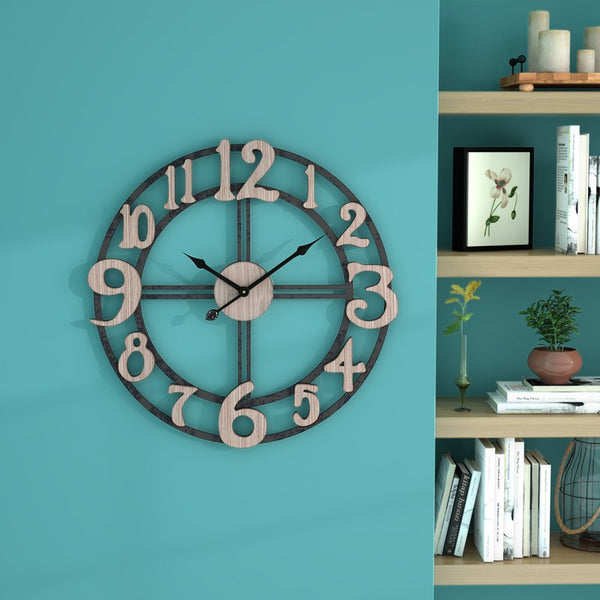 Loft97 CL34BK Oversize Roman Round Wall Clock, 28" Diameter, Multi-Tone Wood Finish
