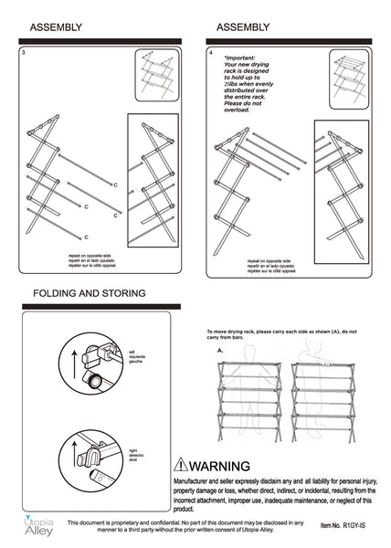 Utopia Alley Foldable Clothes Drying Rack - Silver