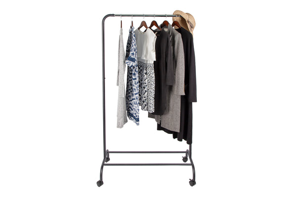 Loft97 R2BK 37.5"W Metal Single Bar Garment rack, Chrome/Black