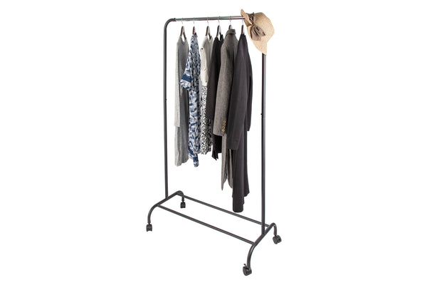 Loft97 R2BK 37.5"W Metal Single Bar Garment rack, Chrome/Black
