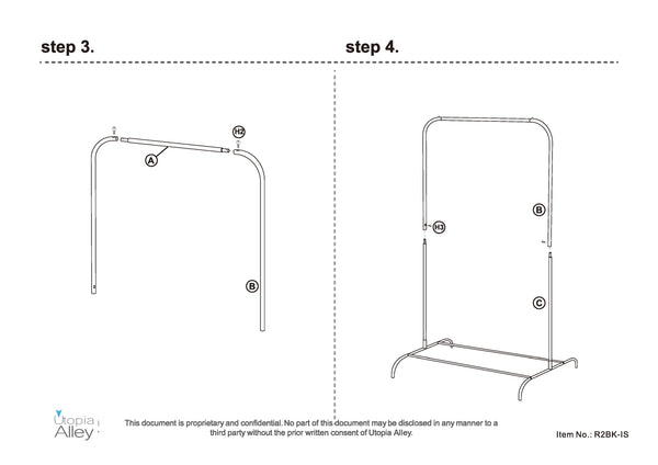 Loft97 R2BK 37.5"W Metal Single Bar Garment rack, Chrome/Black
