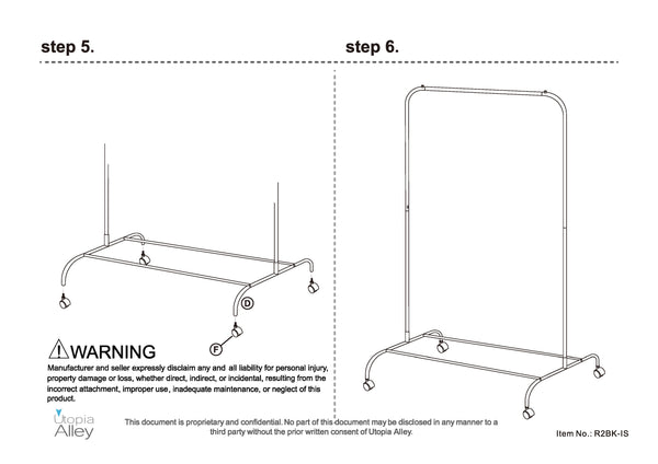 Loft97 R2BK 37.5"W Metal Single Bar Garment rack, Chrome/Black