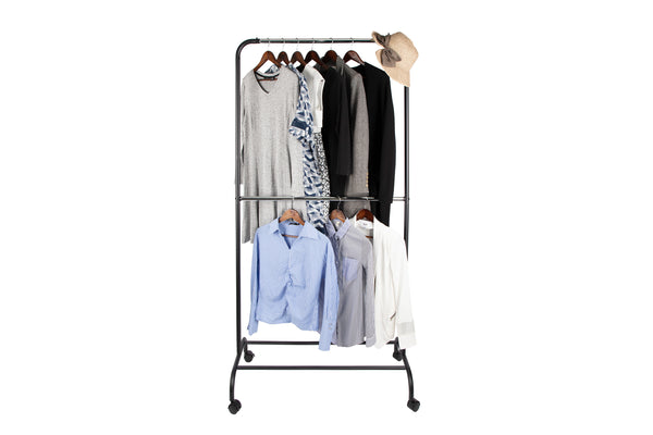 Loft97 R3BK 37.5"W 2 Tier Double Bar Garment Rack, Chrome/Black