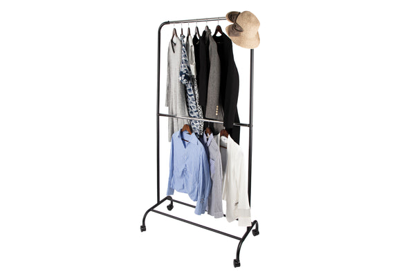 Loft97 R3BK 37.5"W 2 Tier Double Bar Garment Rack, Chrome/Black