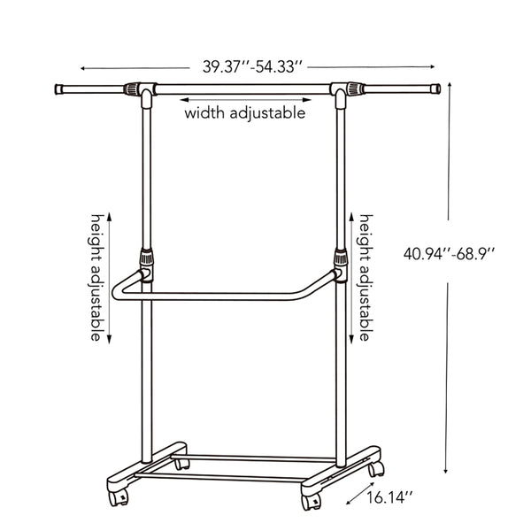 Loft97 R5SS 54"W 2 Tier Adjustable Clothes Garment Rack, Chrome