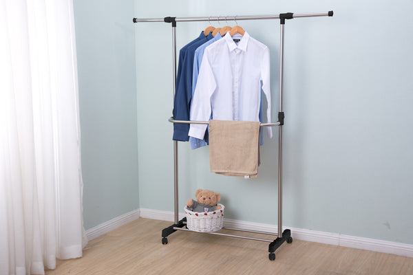 Loft97 R5SS 54"W 2 Tier Adjustable Clothes Garment Rack, Chrome