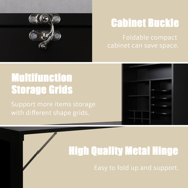 Loft97 SH0002CH201 Collapsible Fold Down Desk Table with Storage Cabinet & Shelves - Wall Mounted Desk Furniture with Chalkboard Wall - Computer Desk With Storage for Small Spaces - Espresso/Chocolate