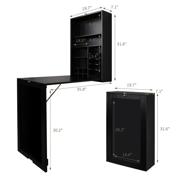 Loft97 SH0002CH201 Collapsible Fold Down Desk Table with Storage Cabinet & Shelves - Wall Mounted Desk Furniture with Chalkboard Wall - Computer Desk With Storage for Small Spaces - Espresso/Chocolate