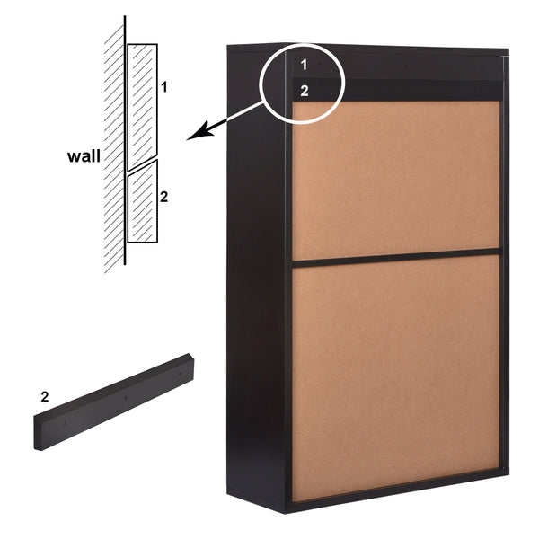 Loft97 SH0002CH201 Collapsible Fold Down Desk Table with Storage Cabinet & Shelves - Wall Mounted Desk Furniture with Chalkboard Wall - Computer Desk With Storage for Small Spaces - Espresso/Chocolate