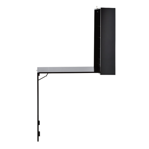 Loft97 SH0002CH201 Collapsible Fold Down Desk Table with Storage Cabinet & Shelves - Wall Mounted Desk Furniture with Chalkboard Wall - Computer Desk With Storage for Small Spaces - Espresso/Chocolate