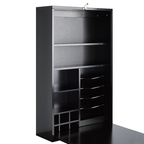 Loft97 SH0002CH201 Collapsible Fold Down Desk Table with Storage Cabinet & Shelves - Wall Mounted Desk Furniture with Chalkboard Wall - Computer Desk With Storage for Small Spaces - Espresso/Chocolate