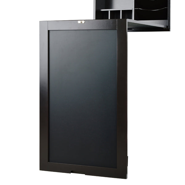 Loft97 SH0002CH201 Collapsible Fold Down Desk Table with Storage Cabinet & Shelves - Wall Mounted Desk Furniture with Chalkboard Wall - Computer Desk With Storage for Small Spaces - Espresso/Chocolate
