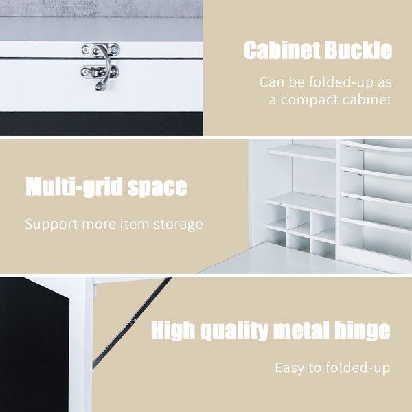 Loft97 SH0002WW101 Fold Down Desk Table Wall Cabinet With Chalkboard, White