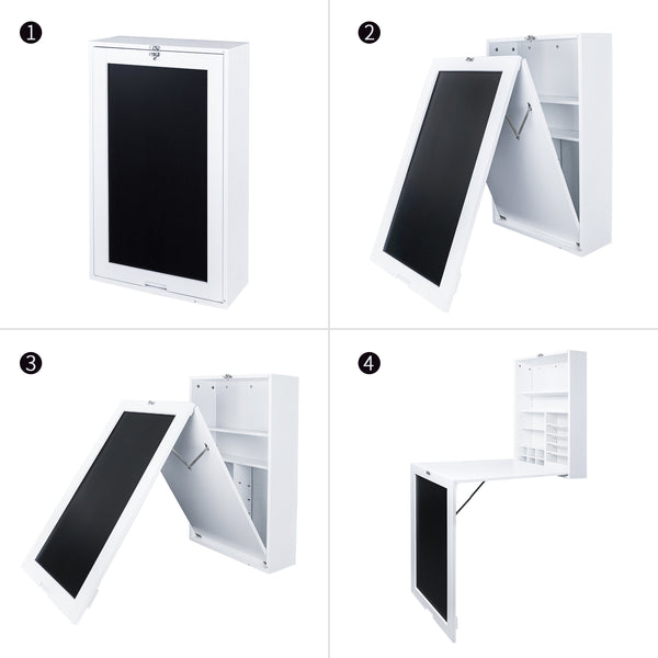 Loft97 SH0002WW101 Fold Down Desk Table Wall Cabinet With Chalkboard, White