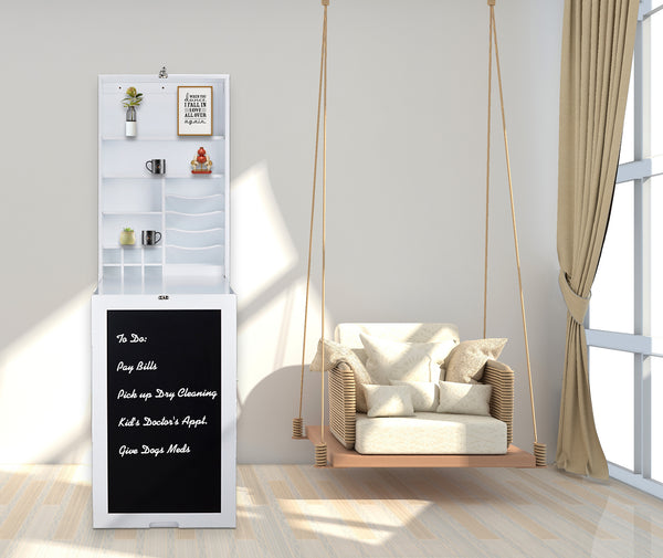 Loft97 SH0002WW101 Fold Down Desk Table Wall Cabinet With Chalkboard, White