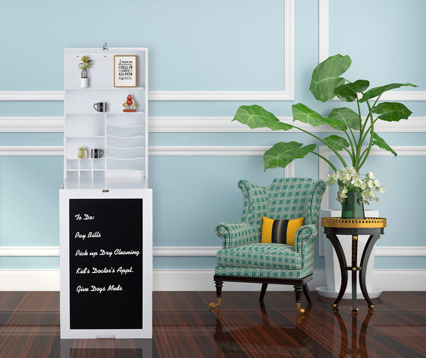 Loft97 SH0002WW101 Fold Down Desk Table Wall Cabinet With Chalkboard, White