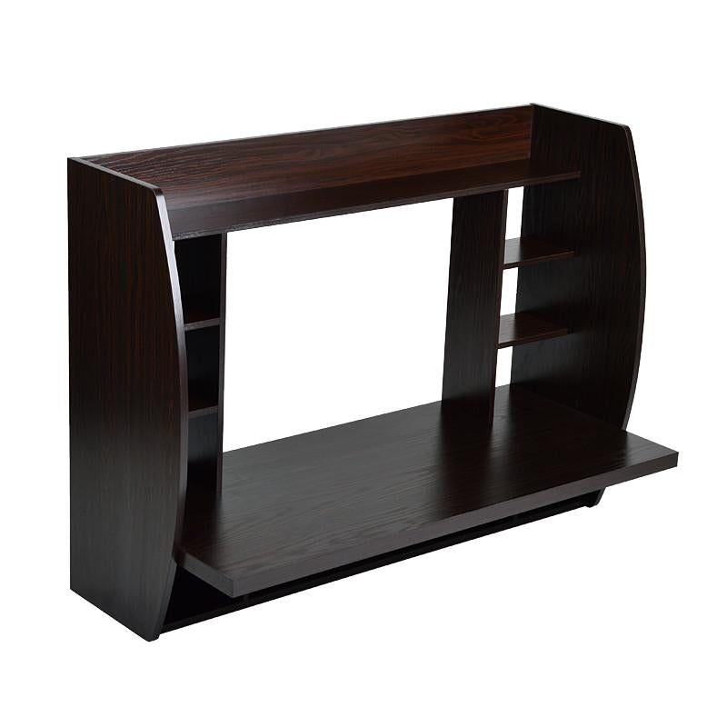 Melamine Floating Wall Mount Desk with Shelving, Storage Nooks, White or Espresso - Loft97 - 11