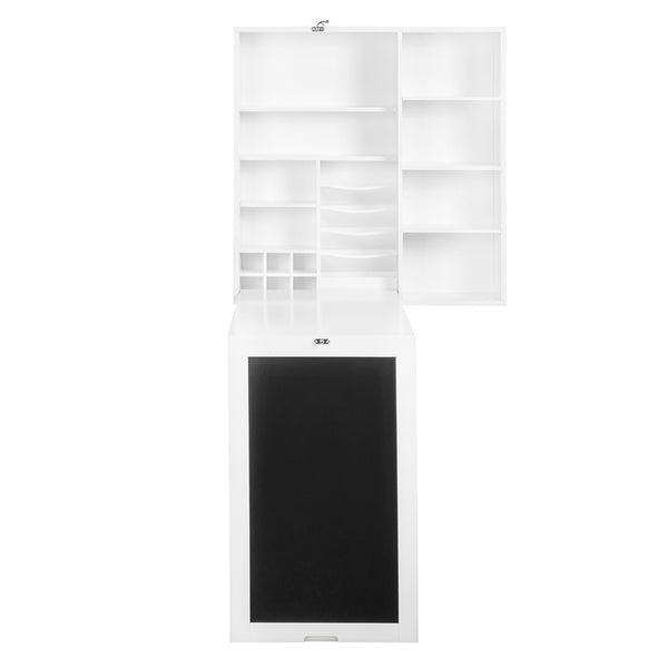 Loft97 SH0071PAWW011 Fold Out Wall Mount Desk with Storage Cabinet and Side Shelves, White