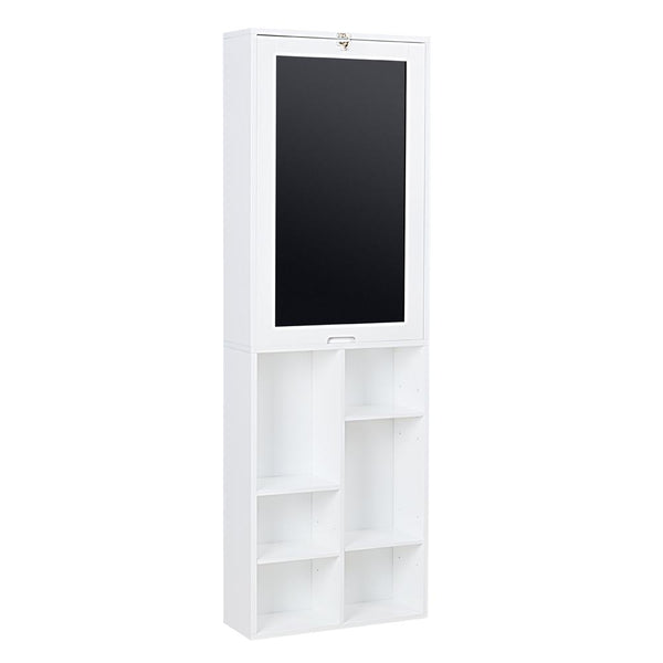 Loft97 SH3WW Collapsible Fold Down Desk Table with Storage Cabinet & Bottom Shelves - Convertible Foldable Desk Furniture with Chalkboard Wall - Computer Desk With Storage for Small Spaces - White