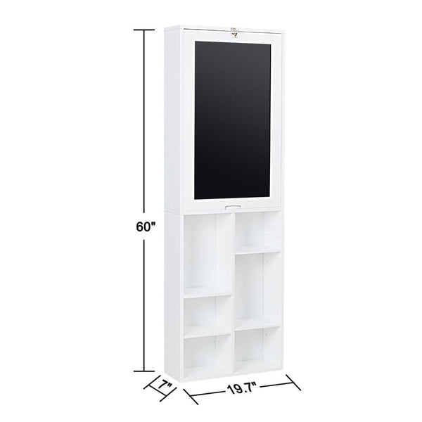 Loft97 SH3WW Collapsible Fold Down Desk Table with Storage Cabinet & Bottom Shelves - Convertible Foldable Desk Furniture with Chalkboard Wall - Computer Desk With Storage for Small Spaces - White