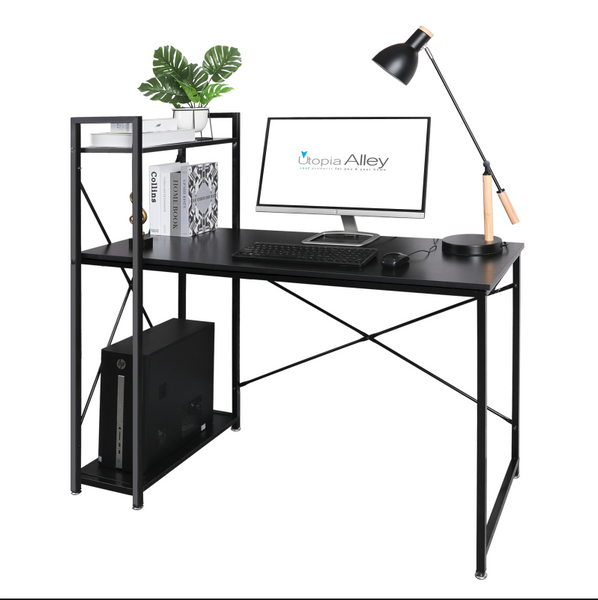 Loft97 SH73/74XX Computer Desk with Shelves - 47-inch Metal Desk with 4-Tier Storage Bookshelves - Functional Desk with Storage, Study Table Desk, Craft Desk, Student Desk, Corner Computer Desk