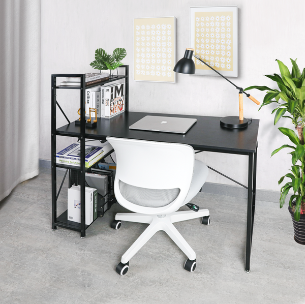 Loft97 SH73/74XX Computer Desk with Shelves - 47-inch Metal Desk with 4-Tier Storage Bookshelves - Functional Desk with Storage, Study Table Desk, Craft Desk, Student Desk, Corner Computer Desk