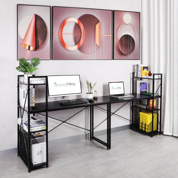 Loft97 SH73/74XX Computer Desk with Shelves - 47-inch Metal Desk with 4-Tier Storage Bookshelves - Functional Desk with Storage, Study Table Desk, Craft Desk, Student Desk, Corner Computer Desk