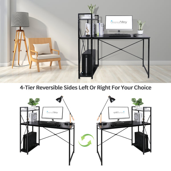 Loft97 SH73/74XX Computer Desk with Shelves - 47-inch Metal Desk with 4-Tier Storage Bookshelves - Functional Desk with Storage, Study Table Desk, Craft Desk, Student Desk, Corner Computer Desk