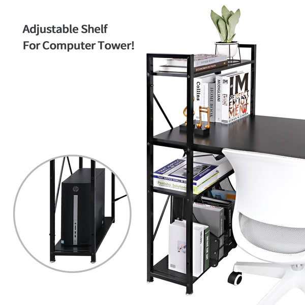 Loft97 SH73/74XX Computer Desk with Shelves - 47-inch Metal Desk with 4-Tier Storage Bookshelves - Functional Desk with Storage, Study Table Desk, Craft Desk, Student Desk, Corner Computer Desk