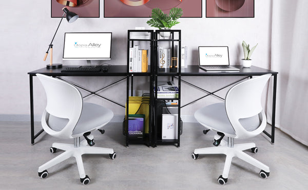 Loft97 SH73/74XX Computer Desk with Shelves - 47-inch Metal Desk with 4-Tier Storage Bookshelves - Functional Desk with Storage, Study Table Desk, Craft Desk, Student Desk, Corner Computer Desk