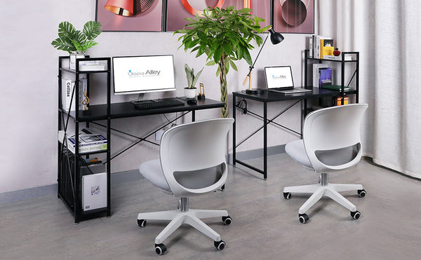 Loft97 SH73/74XX Computer Desk with Shelves - 47-inch Metal Desk with 4-Tier Storage Bookshelves - Functional Desk with Storage, Study Table Desk, Craft Desk, Student Desk, Corner Computer Desk