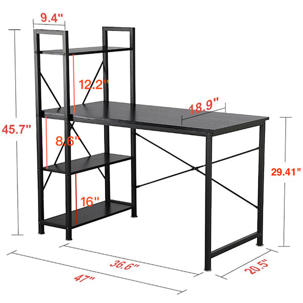 Loft97 SH73/74XX Computer Desk with Shelves - 47-inch Metal Desk with 4-Tier Storage Bookshelves - Functional Desk with Storage, Study Table Desk, Craft Desk, Student Desk, Corner Computer Desk