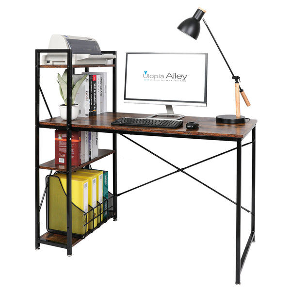 Loft97 SH73/74XX Computer Desk with Shelves - 47-inch Metal Desk with 4-Tier Storage Bookshelves - Functional Desk with Storage, Study Table Desk, Craft Desk, Student Desk, Corner Computer Desk