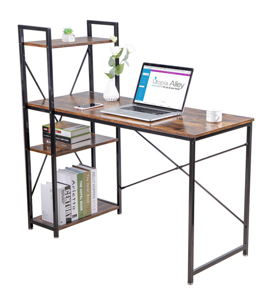 Loft97 SH73/74XX Computer Desk with Shelves - 47-inch Metal Desk with 4-Tier Storage Bookshelves - Functional Desk with Storage, Study Table Desk, Craft Desk, Student Desk, Corner Computer Desk
