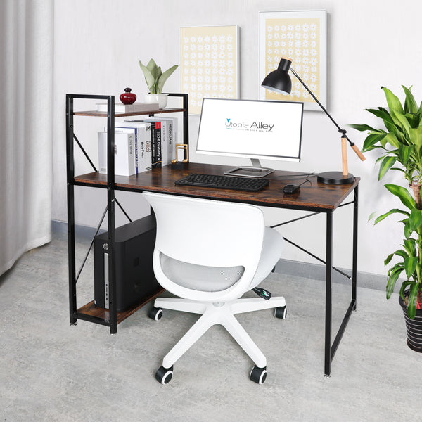 Loft97 SH73/74XX Computer Desk with Shelves - 47-inch Metal Desk with 4-Tier Storage Bookshelves - Functional Desk with Storage, Study Table Desk, Craft Desk, Student Desk, Corner Computer Desk