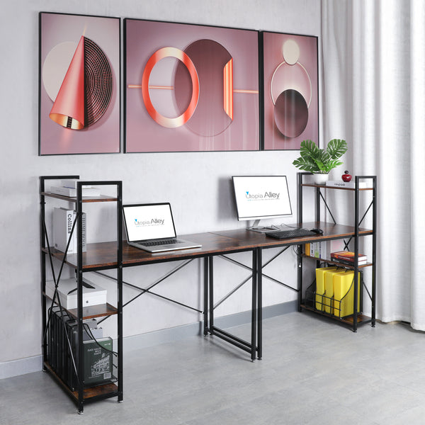 Loft97 SH73/74XX Computer Desk with Shelves - 47-inch Metal Desk with 4-Tier Storage Bookshelves - Functional Desk with Storage, Study Table Desk, Craft Desk, Student Desk, Corner Computer Desk