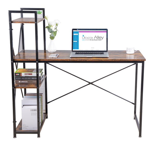 Loft97 SH73/74XX Computer Desk with Shelves - 47-inch Metal Desk with 4-Tier Storage Bookshelves - Functional Desk with Storage, Study Table Desk, Craft Desk, Student Desk, Corner Computer Desk