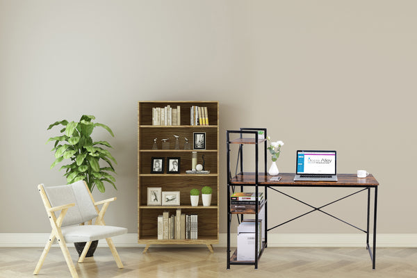 Loft97 SH73/74XX Computer Desk with Shelves - 47-inch Metal Desk with 4-Tier Storage Bookshelves - Functional Desk with Storage, Study Table Desk, Craft Desk, Student Desk, Corner Computer Desk