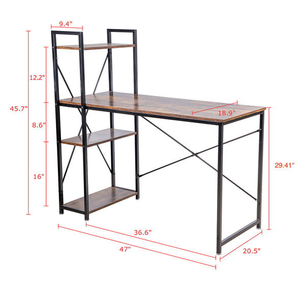 Loft97 SH73/74XX Computer Desk with Shelves - 47-inch Metal Desk with 4-Tier Storage Bookshelves - Functional Desk with Storage, Study Table Desk, Craft Desk, Student Desk, Corner Computer Desk