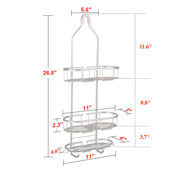 Loft97 SHC4XX Rustproof Aluminum Shower Caddy for Shower Heads - Hanging Shower Caddy Organizer with 3 Shelves & Hooks, Overhead Shower Caddy for Bathroom & Home, Handheld Shower Head, Tall Bottle Rack