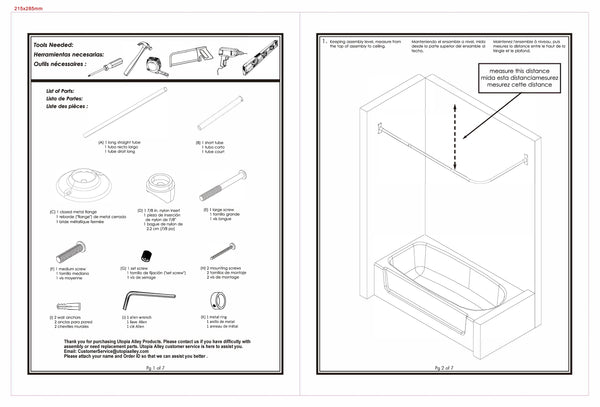 Loft97 VS1BN Rustproof Wall Mounted Vertical Ceiling Support Bar for L-Shaped Corner Rod, Nickel