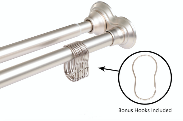 Loft97 DS1XX Adjustable 72-Inch Double Shower Curtain Tension Rods - Rust-Proof Aluminum with  Rubber End Cap, Easy Installation - Extendable, Ideal for Bathroom, Retractable, Wall-to-Wall - No Drilling
