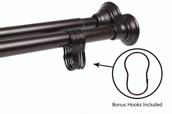 Loft97 DS1XX Adjustable 72-Inch Double Shower Curtain Tension Rods - Rust-Proof Aluminum with  Rubber End Cap, Easy Installation - Extendable, Ideal for Bathroom, Retractable, Wall-to-Wall - No Drilling