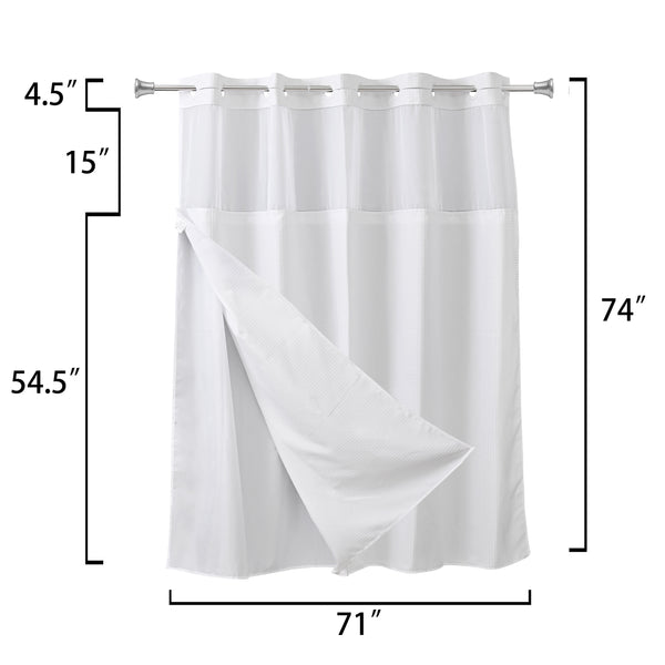 Loft97 BL6WW No Hooks Required Waffle Weave Shower Curtain with Snap in Liner - 71"W x 74"H, White