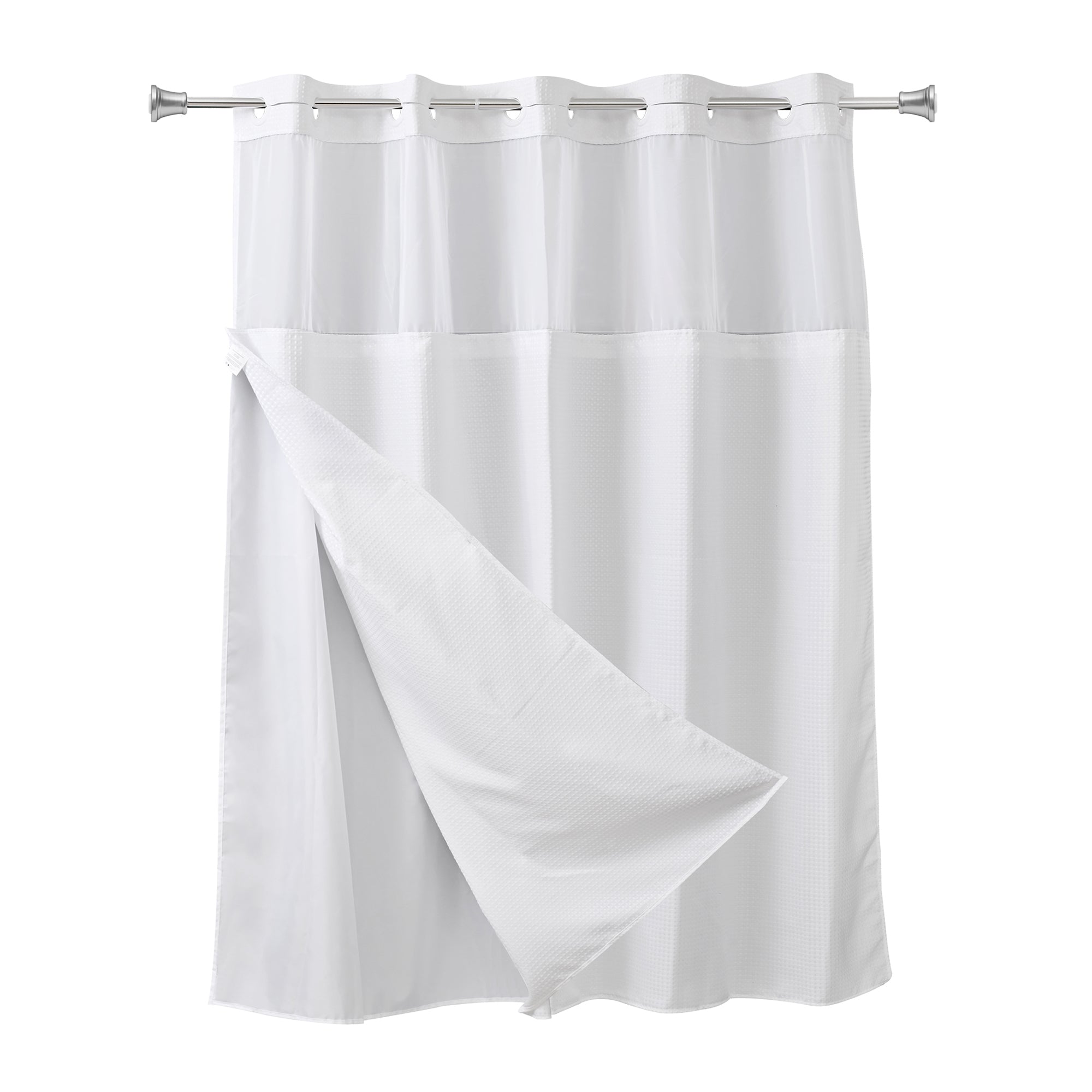 Loft97 BL6WW No Hooks Required Waffle Weave Shower Curtain with Snap in Liner - 71"W x 74"H, White